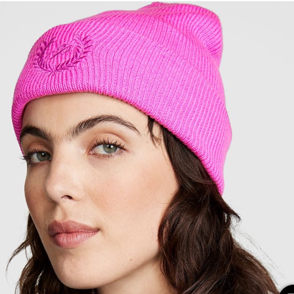 PINK Victoria's Secret Accessories - NWT Victoria's Secret PINK Rib Knit Beanie, Pink Berry